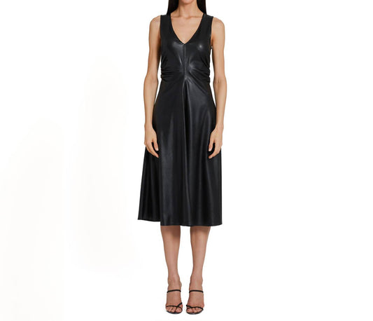 Amanda Uprichard - SABAL FAUX LEATHER MIDI DRESS IN BLACK