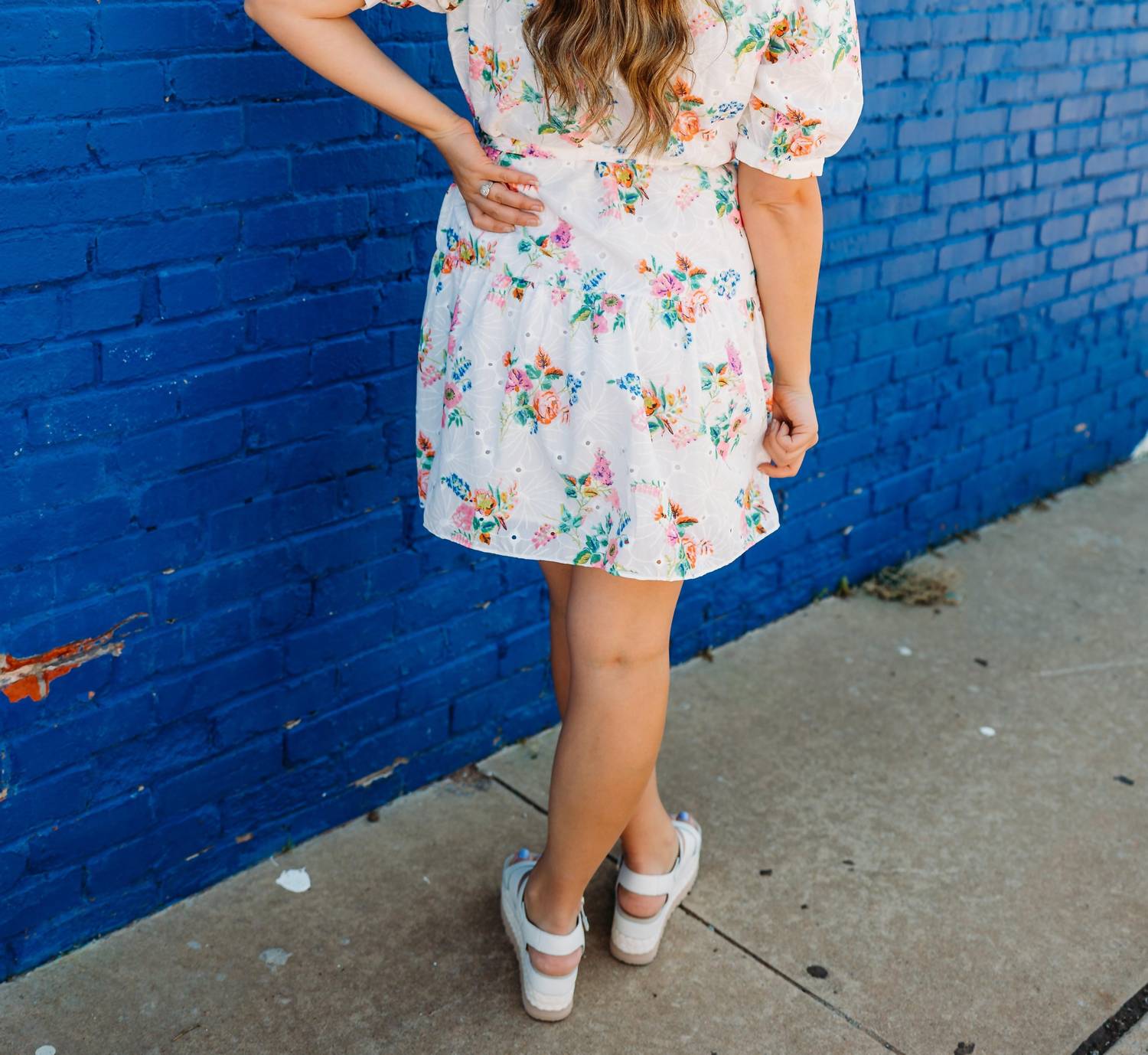 Jade - Floral Eyelet Ruffle Neck Hem Dress