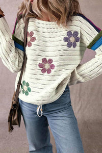 Trendsi - Floral Long Sleeve Drawstring Sweater