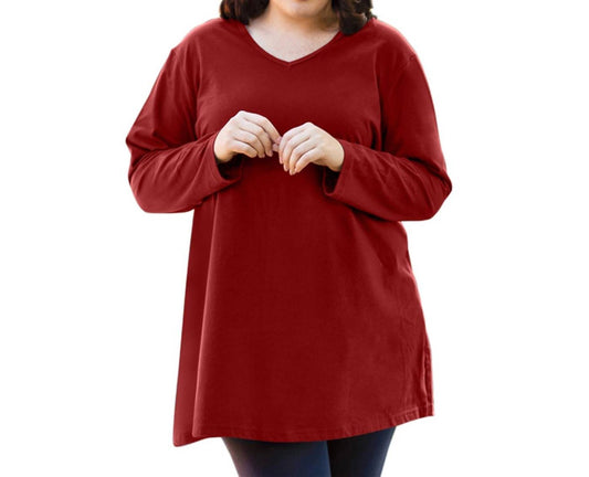 On The Plus Side - Jersey V-Neck Long Sleeve Tunic - Plus