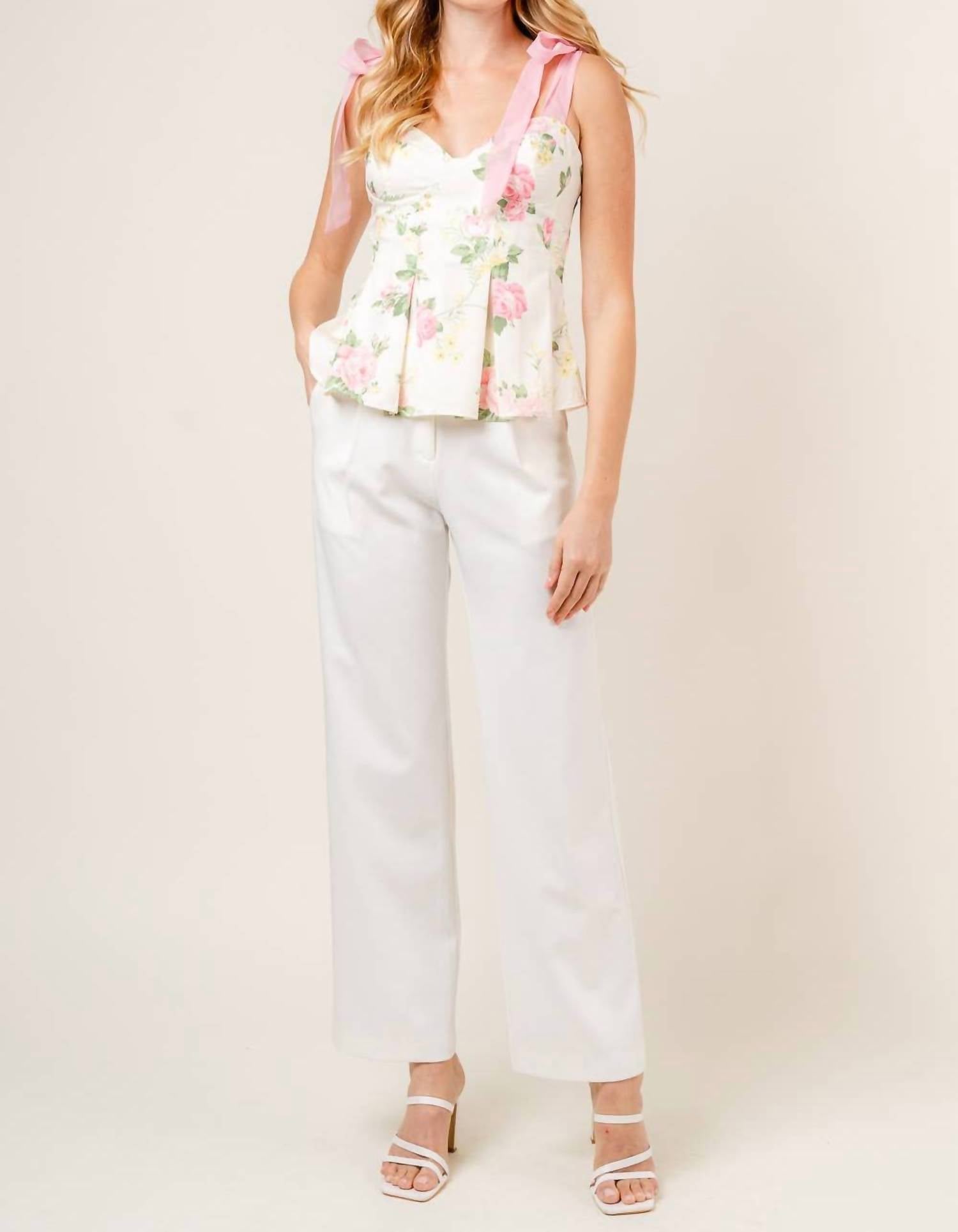 Fore Collection - Coco Coquette Organza Bow Floral Pleated Top