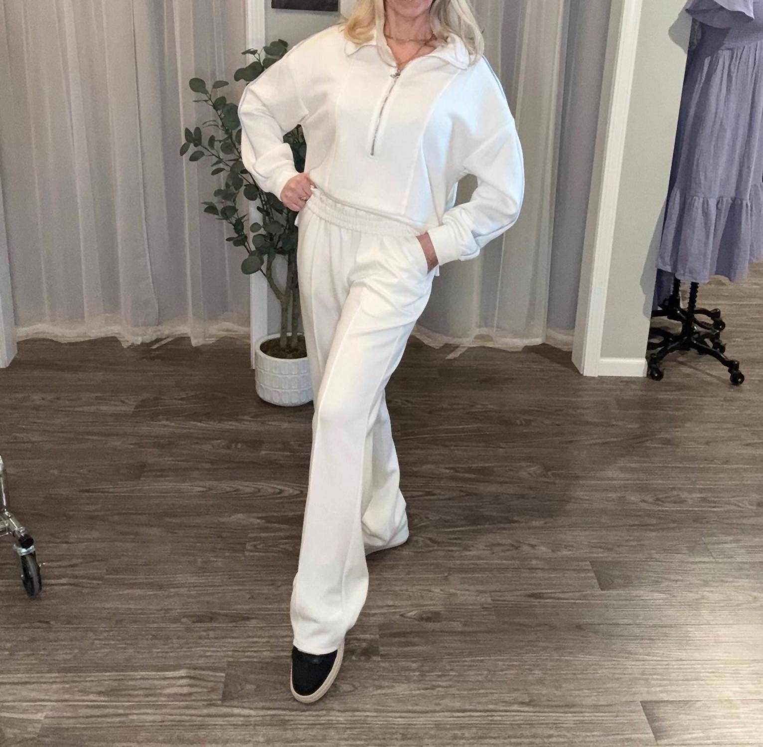 FATE + FORTUNE Mac and Me Seam Detail Pull On Pant in white - women's pants