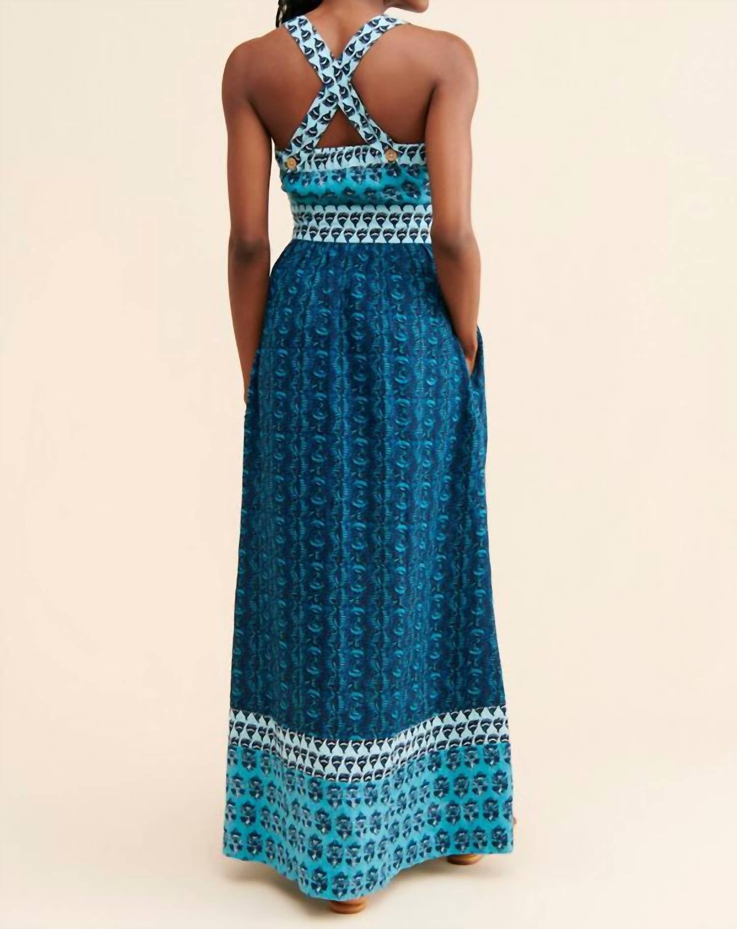 Faherty Gracie Maxi Dress in blue bali bloom - women's dress - alternate view