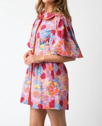 Olivaceous - Groovy Floral Puff Sleeve Mini Dress