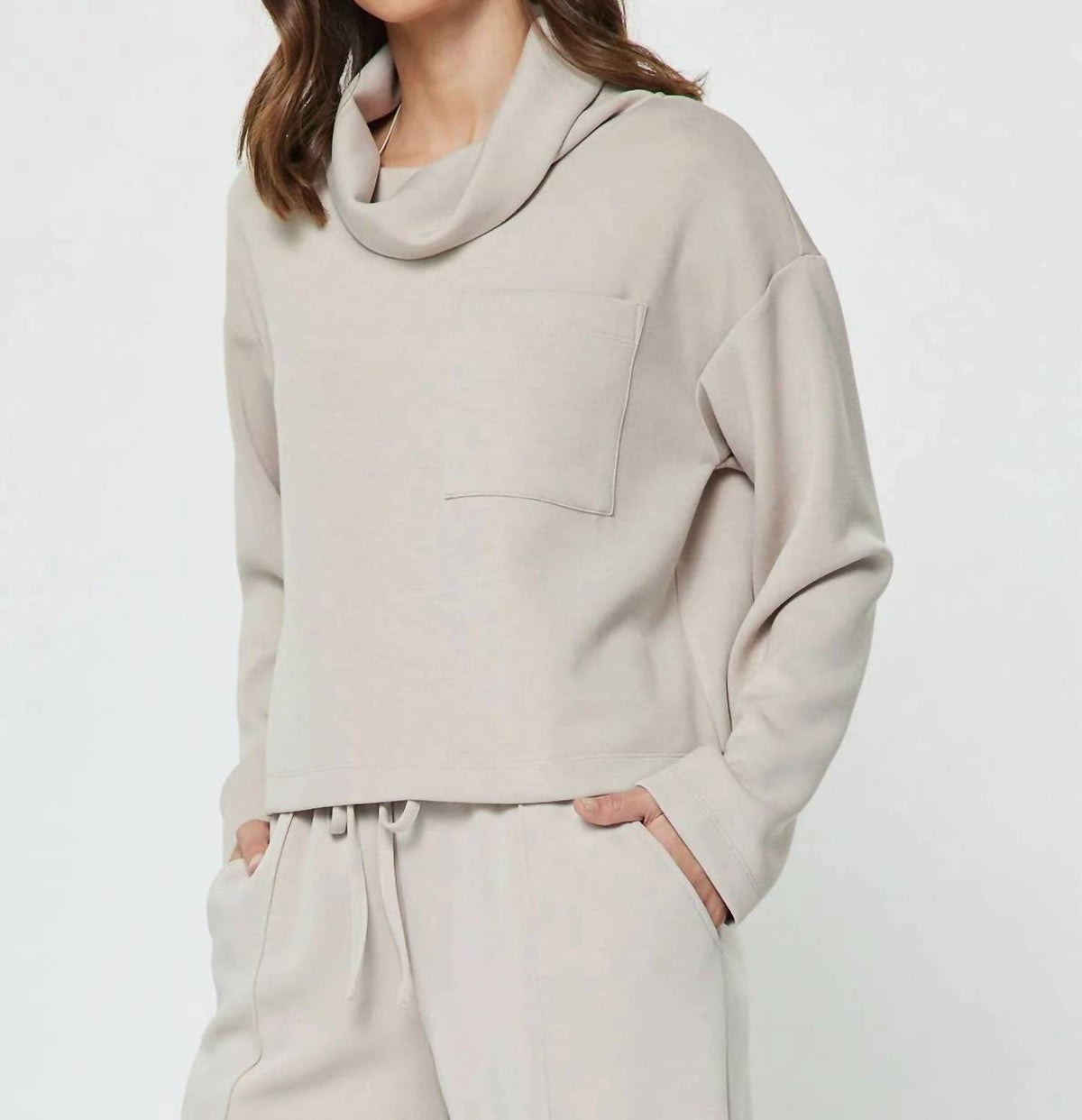 Current Air - Cowl Neck Pullover Sweatshirt And Wide Leg Pants Set