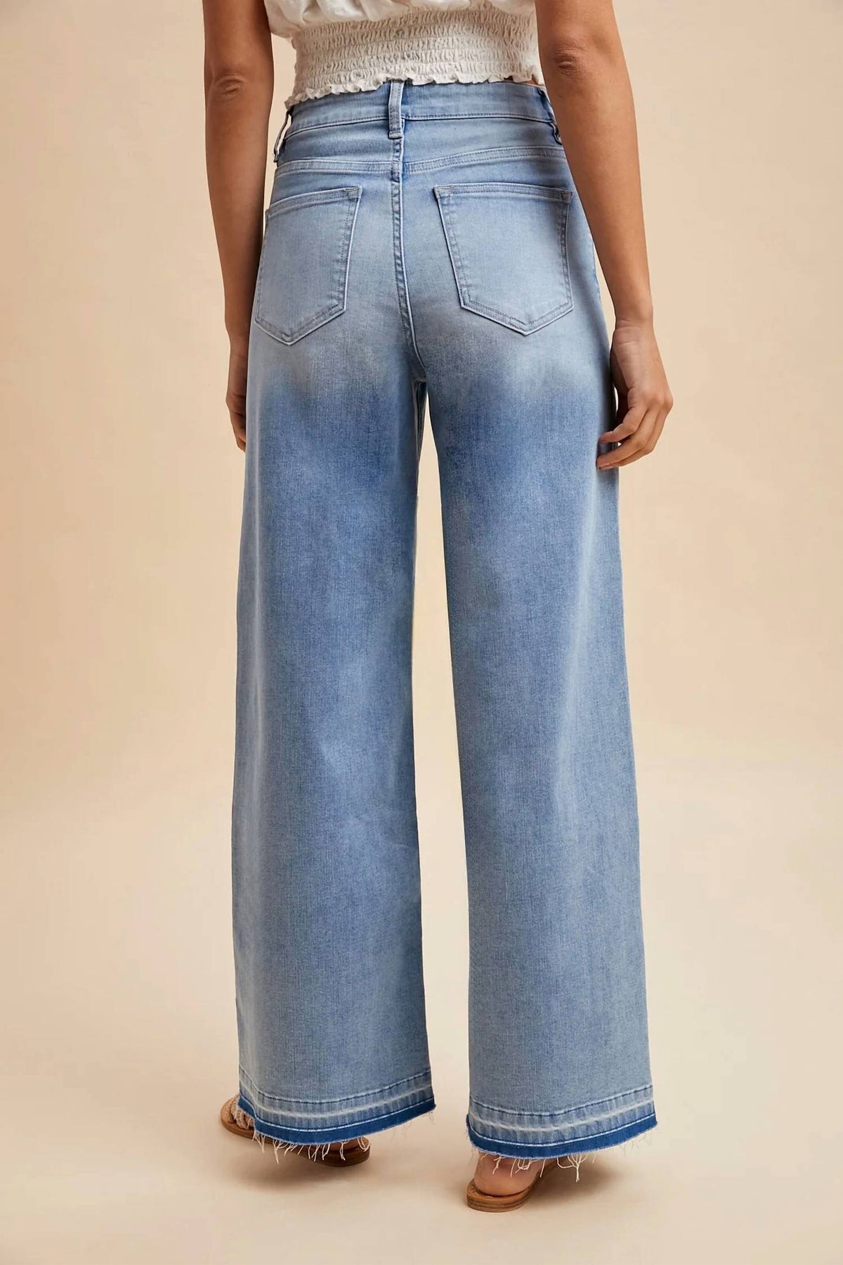Anniewear - Comfort Stretch Patchwork Wide Leg Jeans