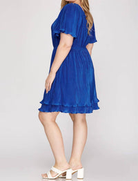 Vanilla Monkey - Ruffled Sleeve Waist Elastic Tiered Plisse Woven Dress - Plus