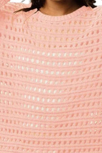 Bibi - Crew Neck Open Knit Sweater Top