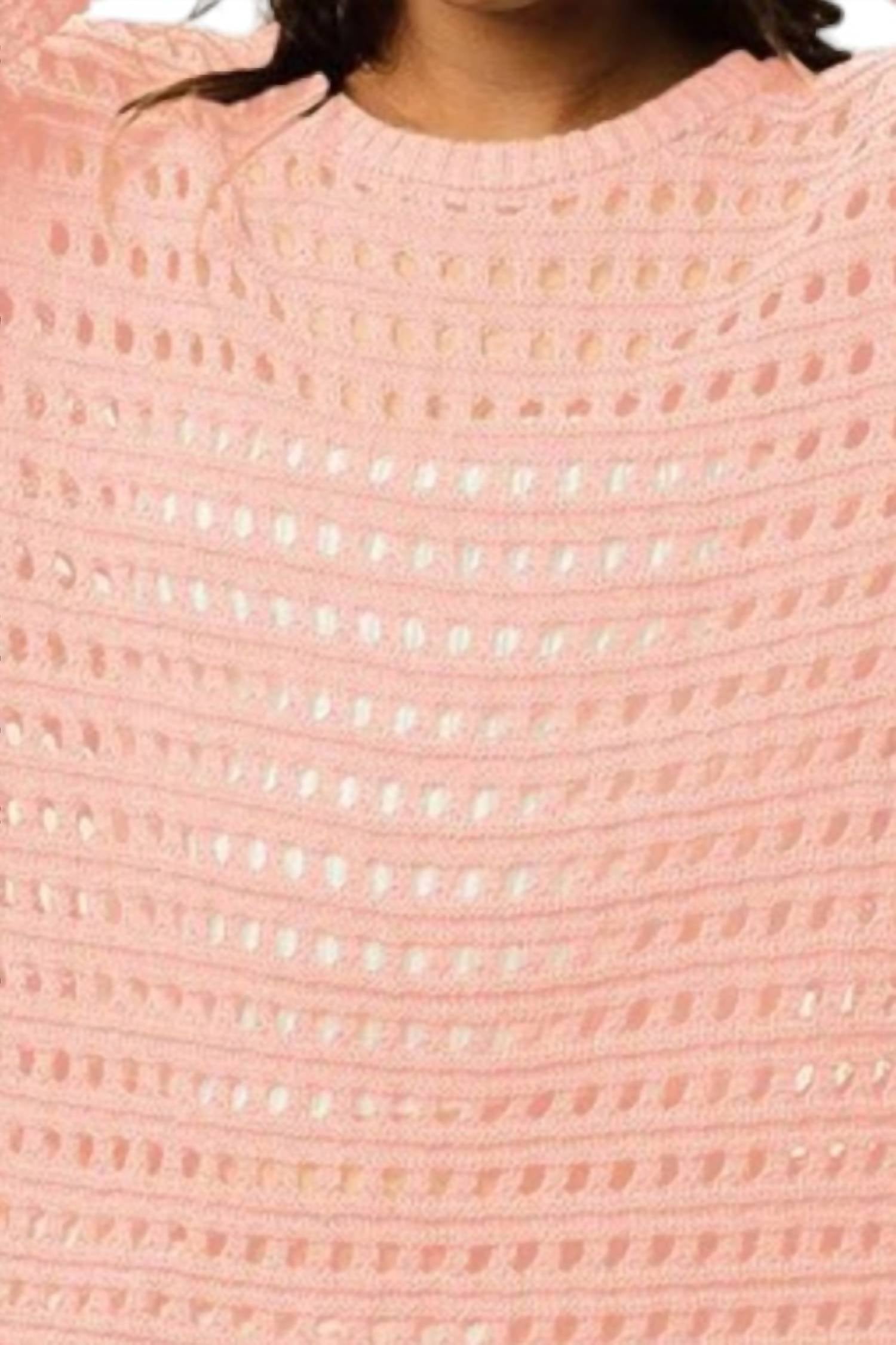 Bibi - Crew Neck Open Knit Sweater Top