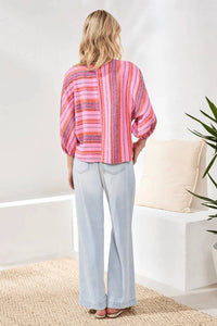 Tribal - Linen Boat Neck Dolman Sleeves Blouse