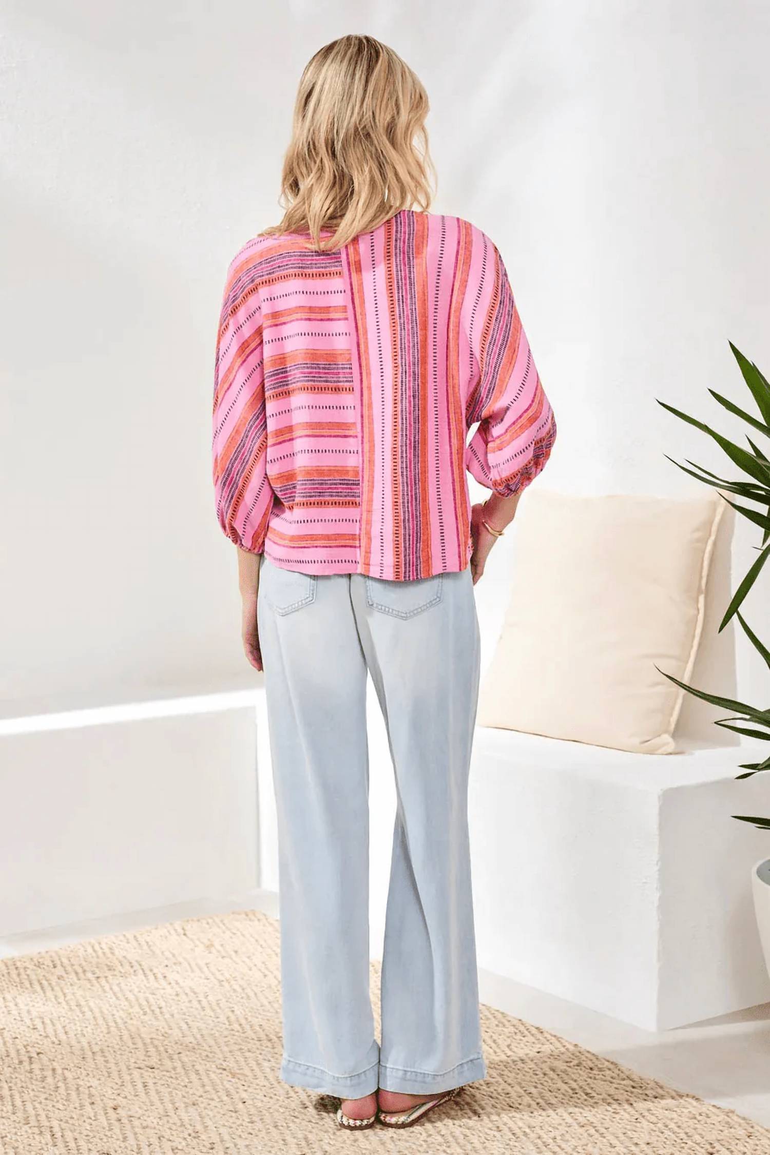 Tribal - Linen Boat Neck Dolman Sleeves Blouse