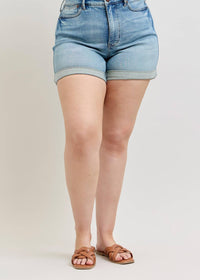 Judy Blue High Waist Tummy Control Slim Denim Short in blue - women's shorts - view 4