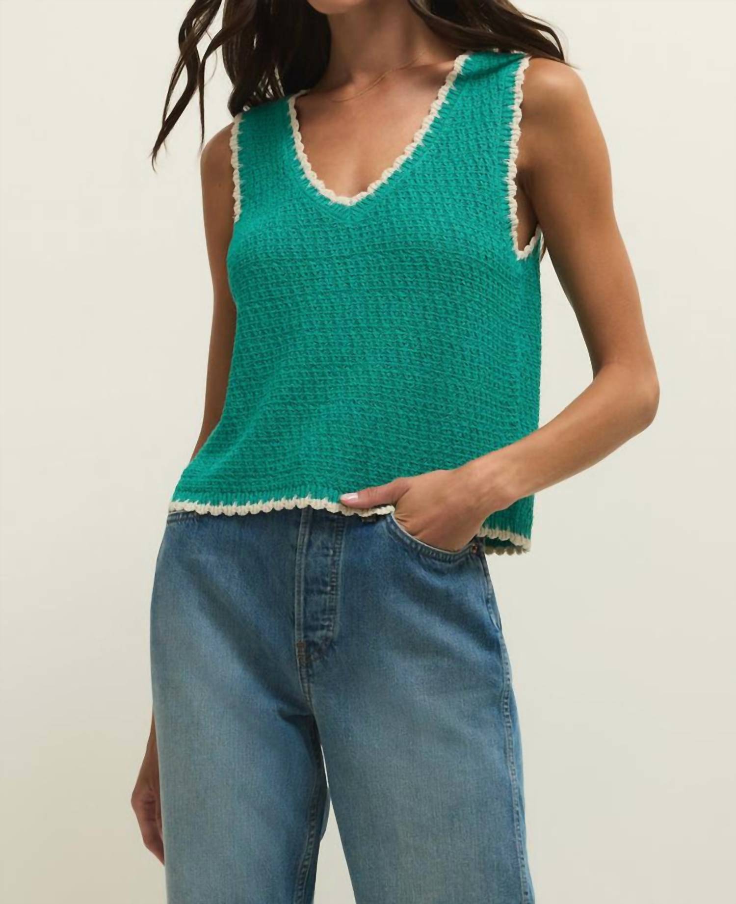 Z Supply Yessenia Whipstitch Tank in la palma - women's tank top - detail view