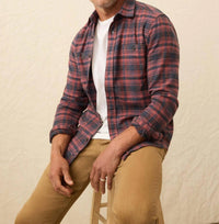 Faherty Heirloom Portuguese Flannel Shirt in porto covo plaid - men's long sleeve top - detail view