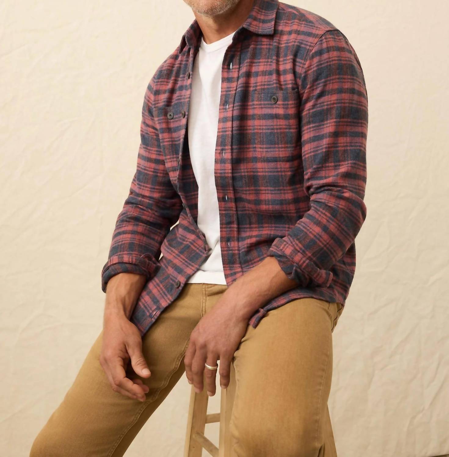 Faherty Heirloom Portuguese Flannel Shirt in porto covo plaid - men's long sleeve top - detail view