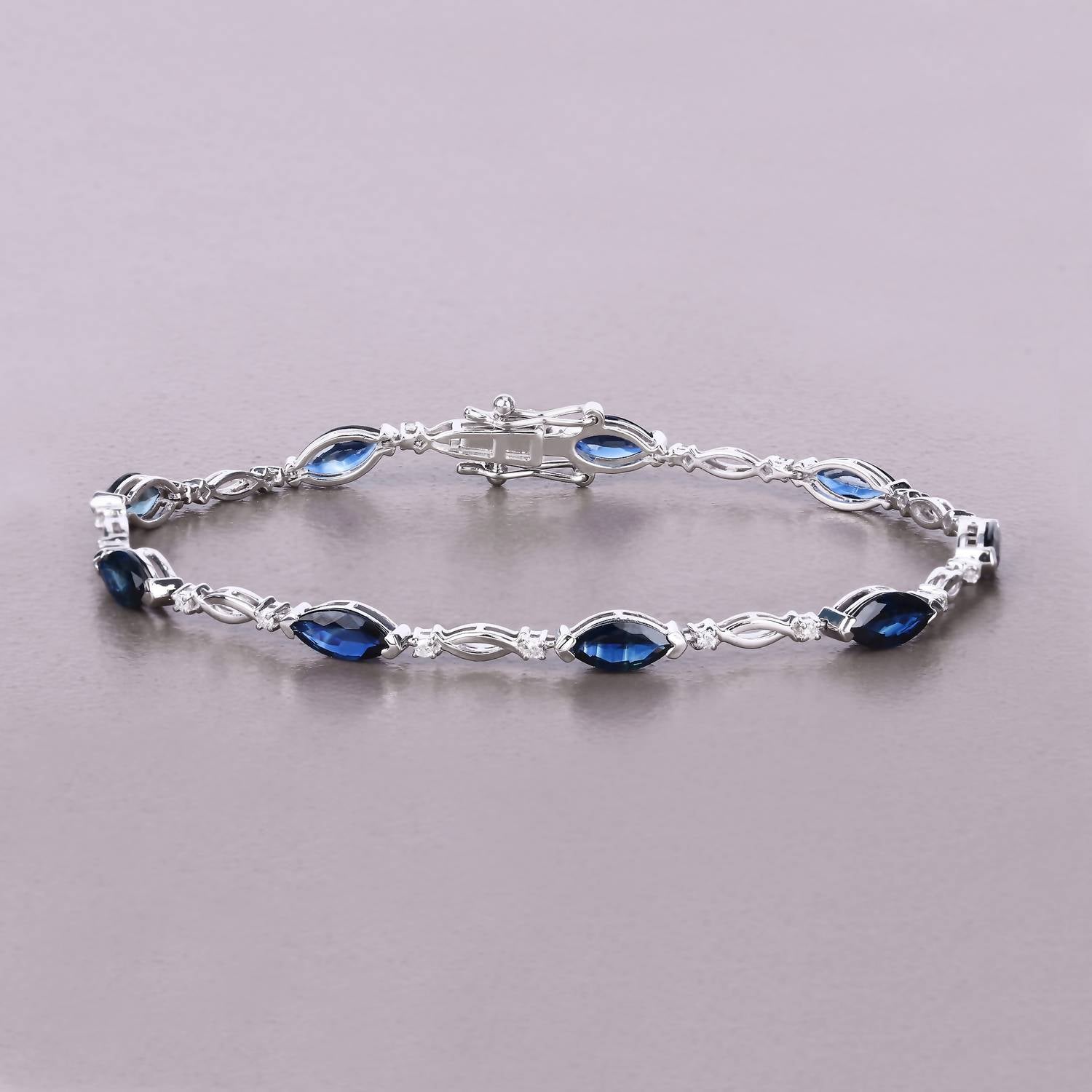 Diana M Jewels Women's Marquise Natural Sapphire Bracelet (5.58 Ct) - Elegant in 14k white gold - women's jewelry - detail view