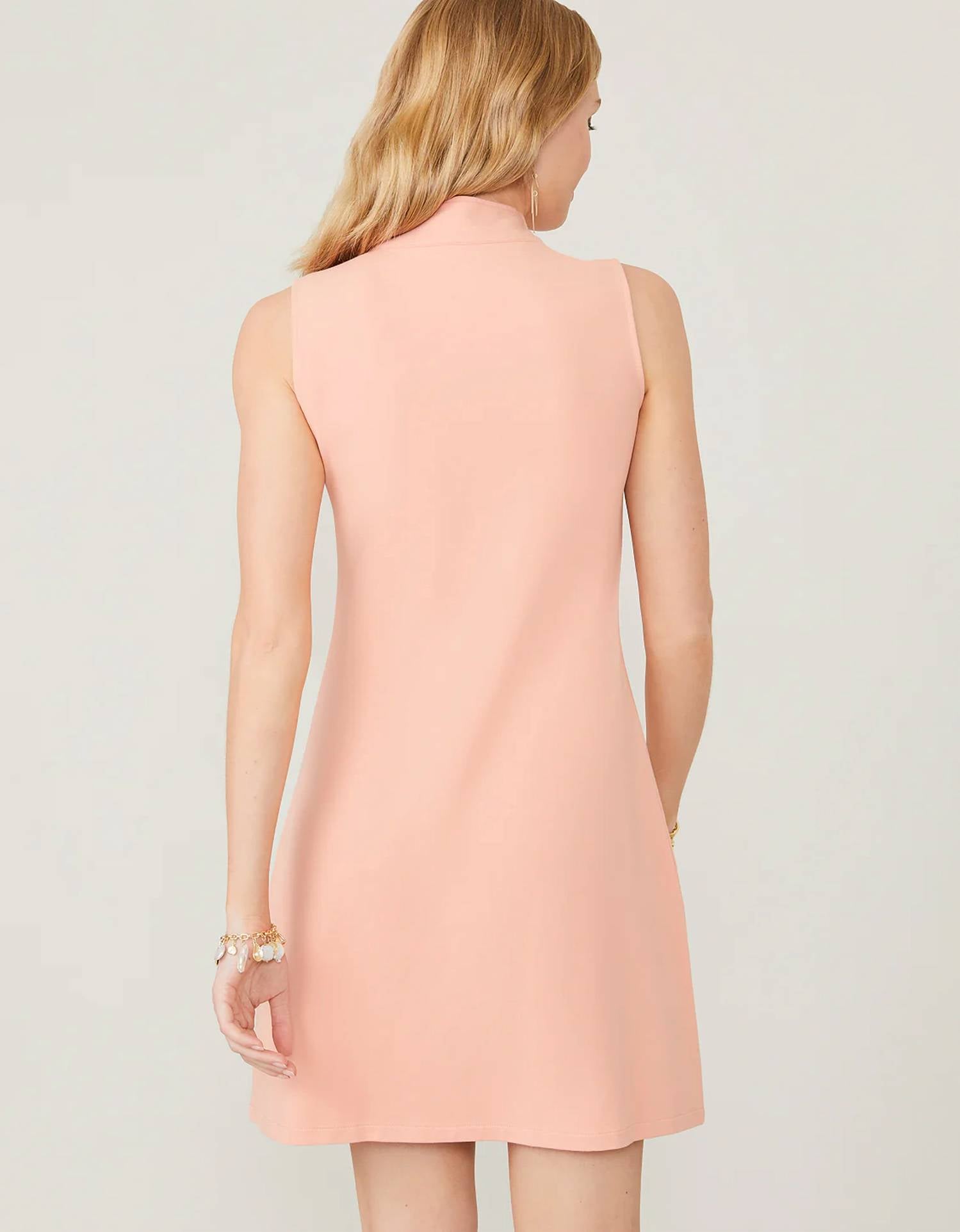 spartina 449 Serena Sleeveless Half-Zip Dress in coral - women's dress - detail view