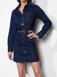 GREYLIN Calista Button Up Denim Dress in blue - women's dress