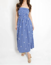 Meet Me In Santorini - Azure Lace Tube Maxi Dress