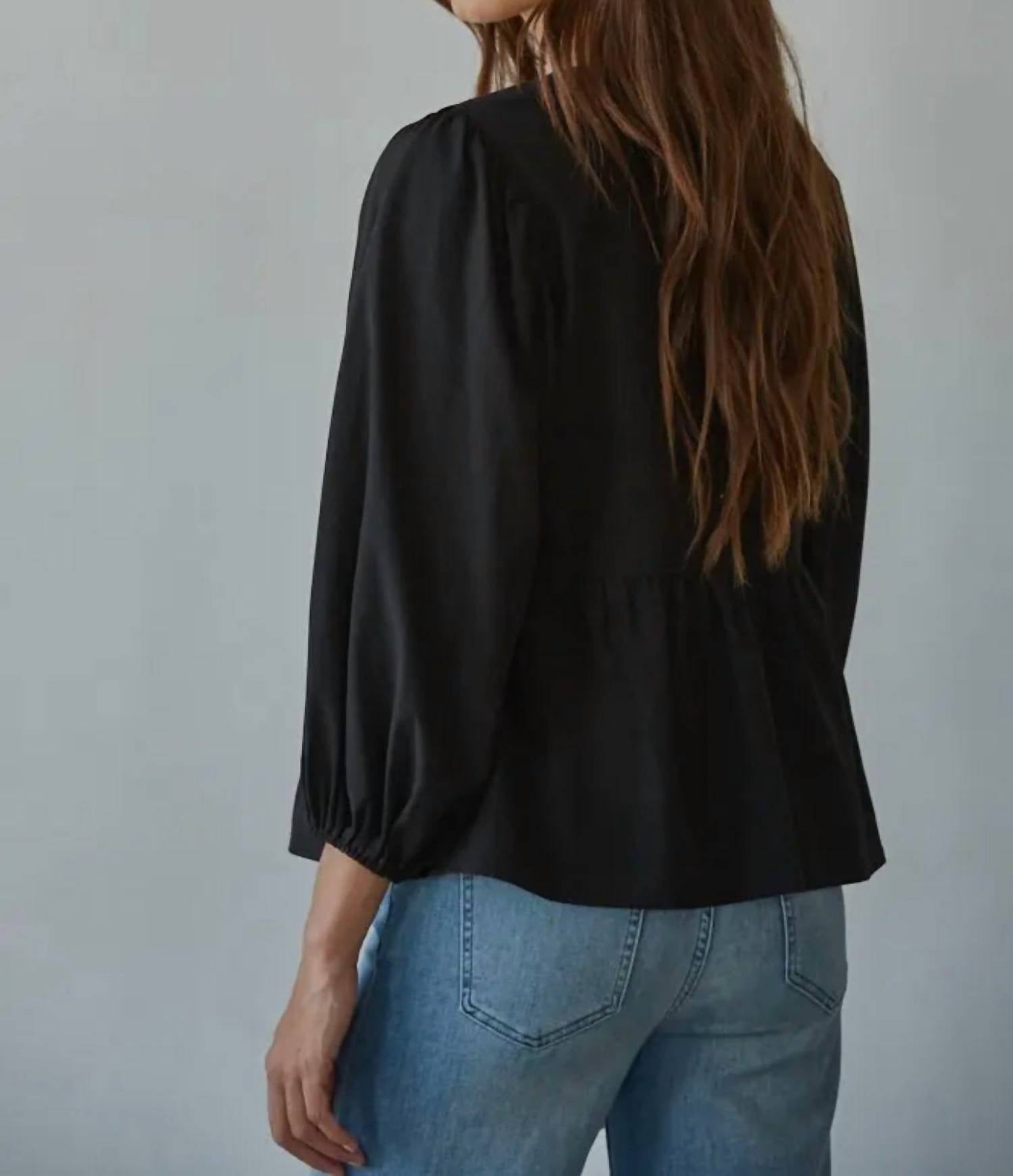 By Together Open Front Ribbon Tied Blouse in black - women's blouse - detail view
