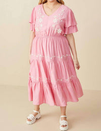 Hayden La - Women's Embroidered Ruffle Sleeve Tiered Dress