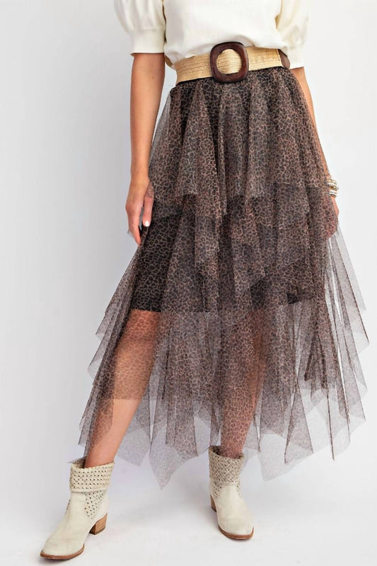 Easel - Print Power Mesh Ballerina Tiered Maxi Skirt