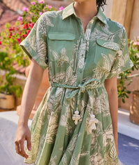 HEMANT & NANDITA Short Dress With Tie Up Belt in green - women's dress - alternate view