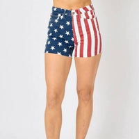 Judy Blue - High-waist American Flag Fray Hem Shorts