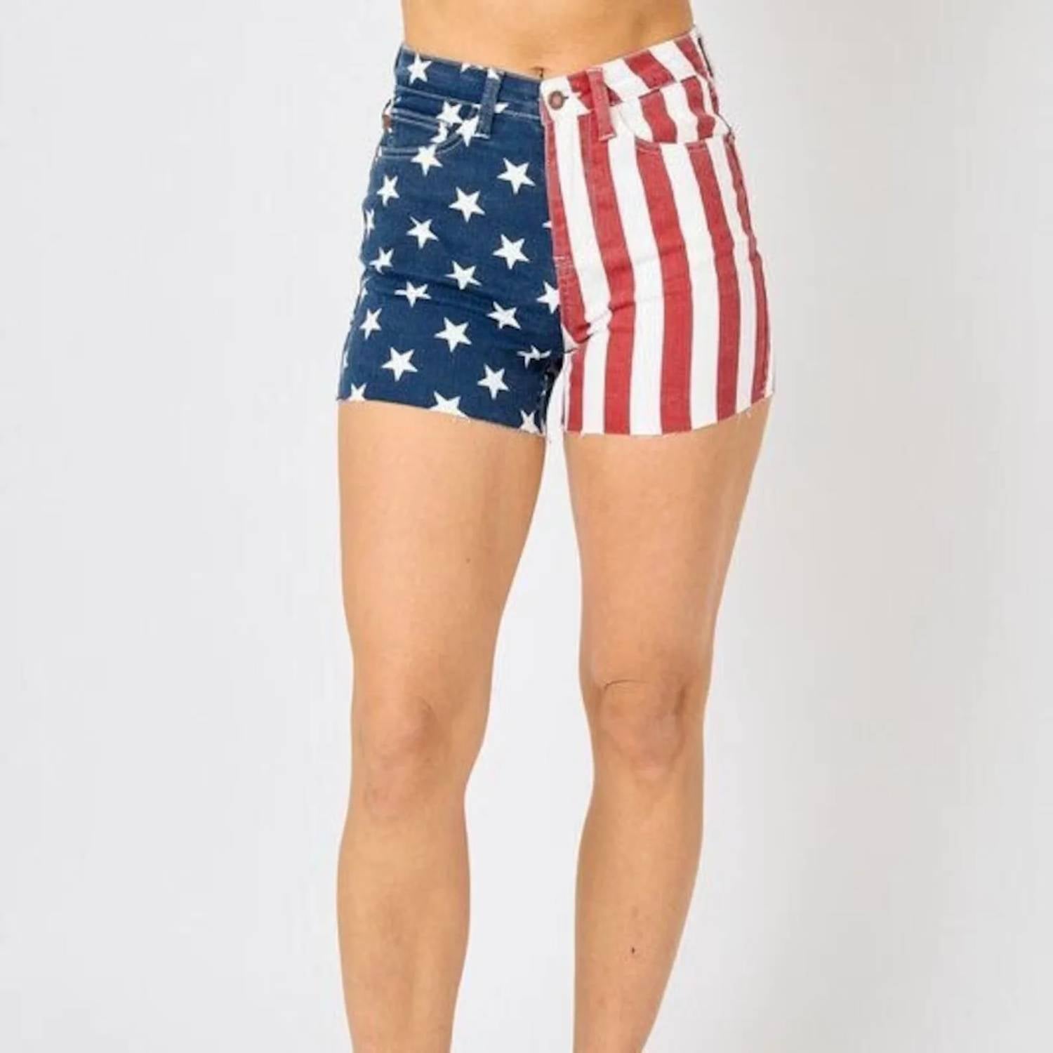 Judy Blue - High-waist American Flag Fray Hem Shorts