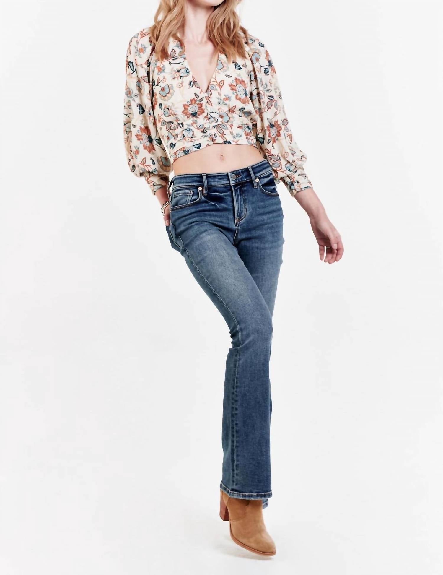 Dear John Denim - Harmoni Three Quarter Sleeve Crop Button-up Top