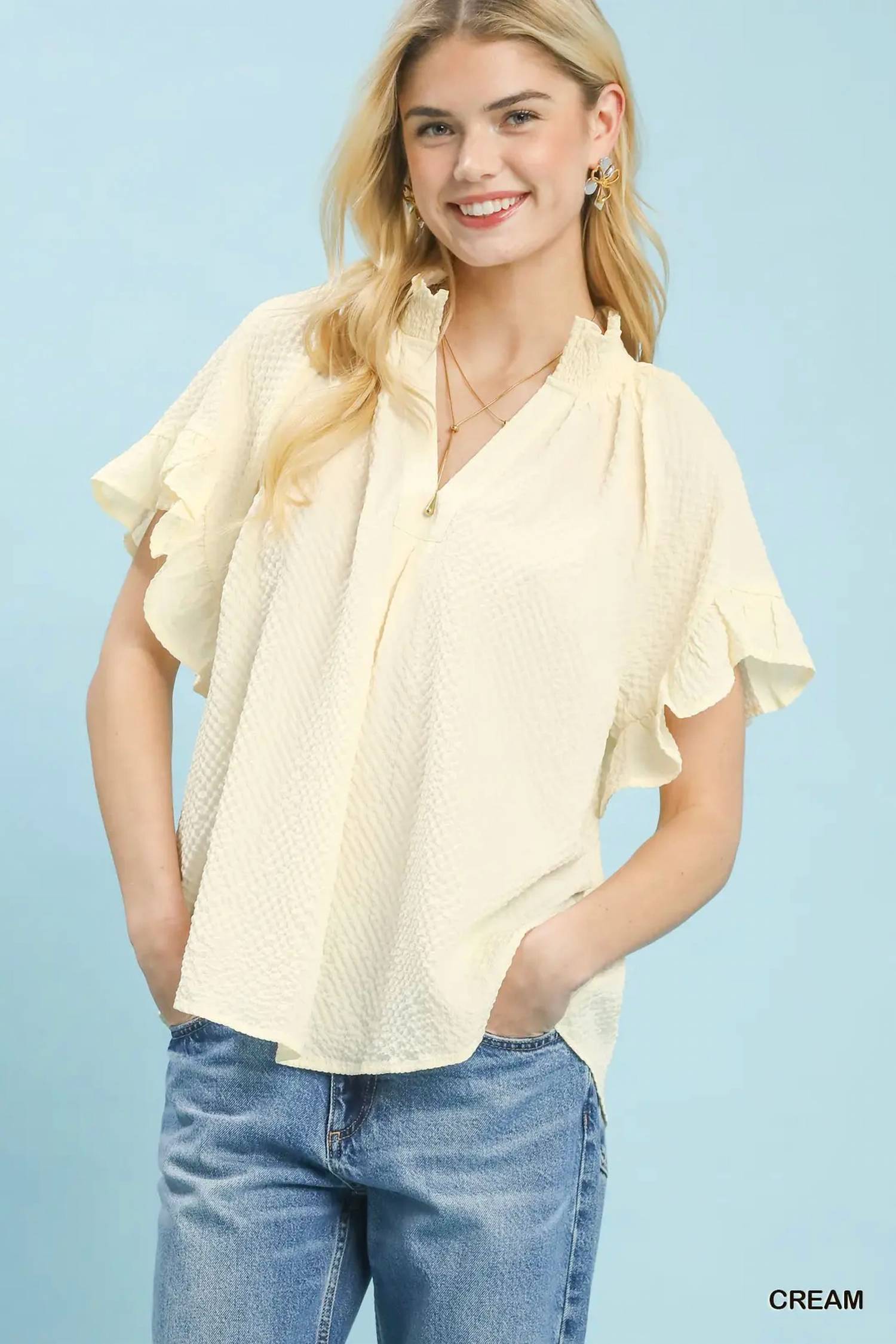 Umgee - Textured Ruffle Sleeve Top
