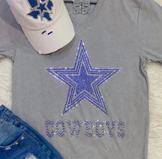 Crystallized By Sparkle - Women's Dallas Cowboys Rhinestone V-neck Tee