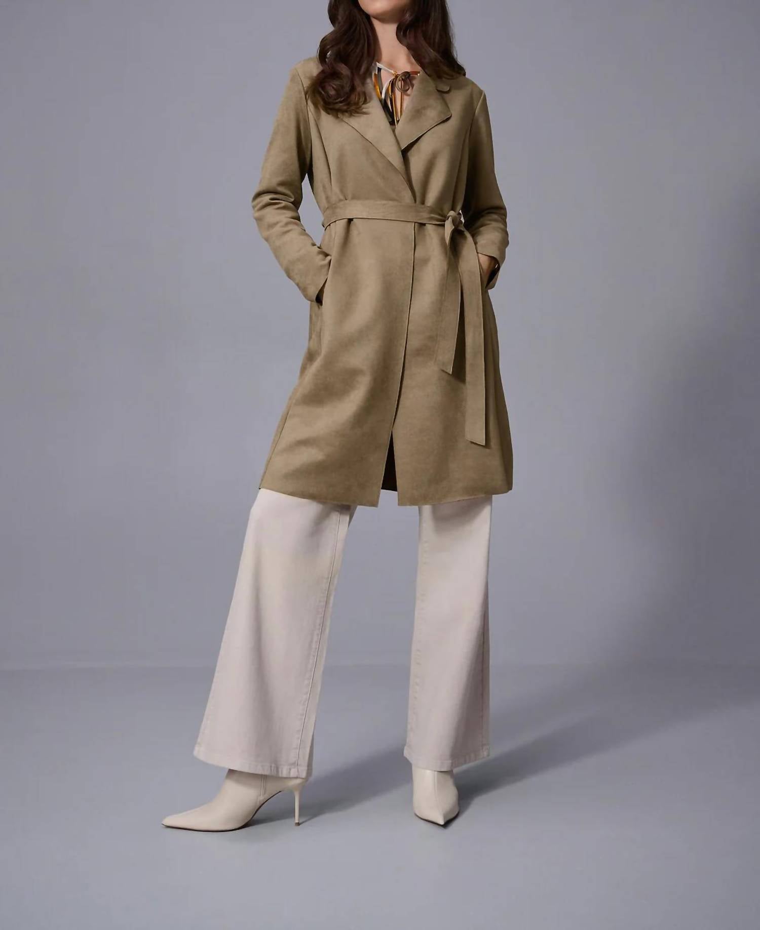 Joseph Ribkoff - Faux Suede Belted Trench Coat