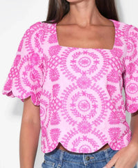 Adelyn Rae - Hadley Square Neck Embroidery Scallop Top