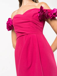 OFF SHOULDER DRAPED COCKTAIL DRESS