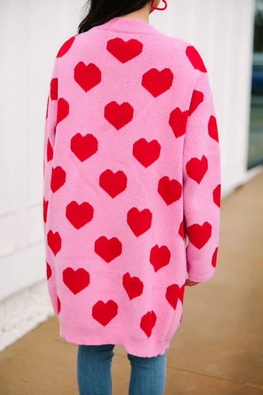 Bibi - Heart Print Open Front Knit Cardigan