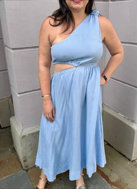 Entro - Solid One-Shoulder Midi Dress