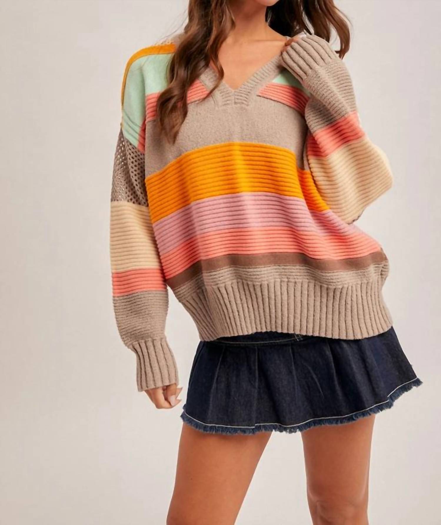 Hem & Thread - Colorblock Relaxed Crewneck Sweater