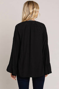 Cotton Bleu - Embroidered Sleeve Casual Top
