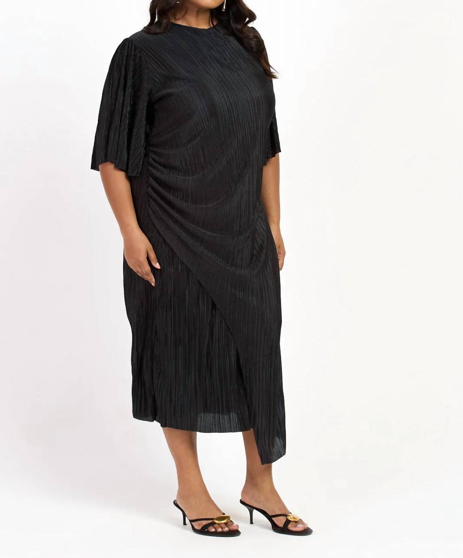 Fashion Szn Curve - Ruched Side Flutter Sleeve Midi Dress - Plus