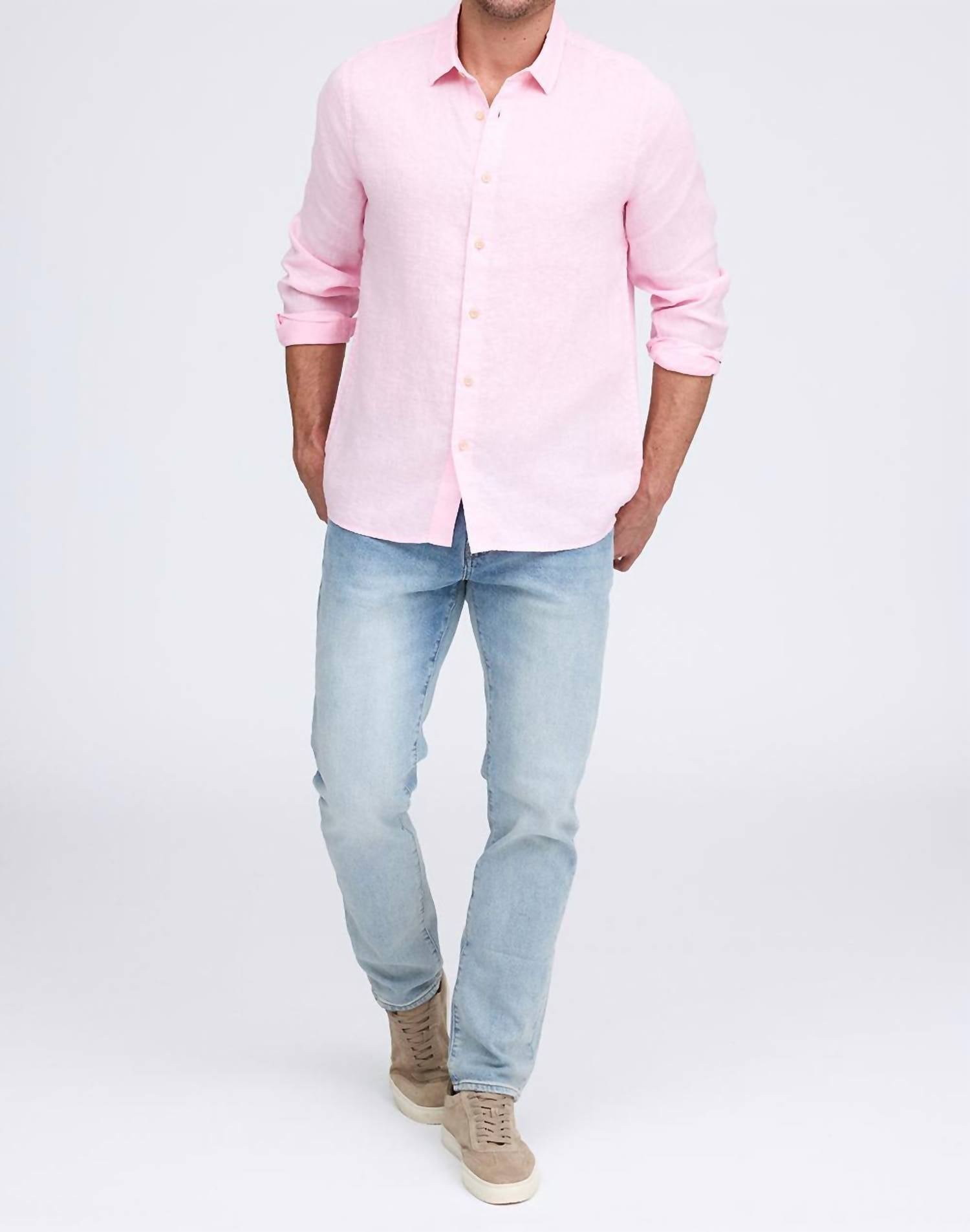 Raffi Pure Linen Long Sleeve Shirt in pink - men's shirt