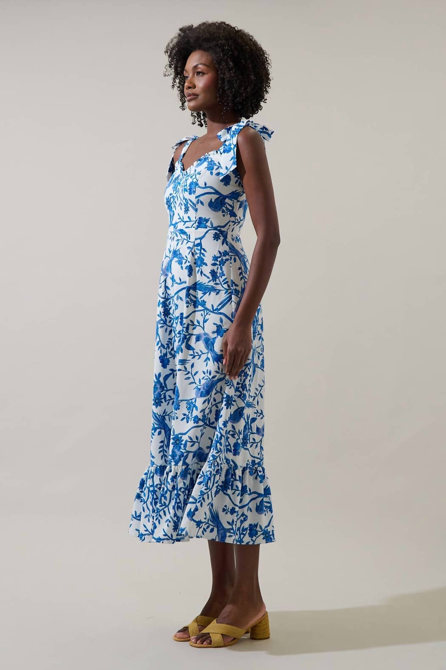 Sugarlips - Ciela Floral Baker Tie Strap Midi Dress