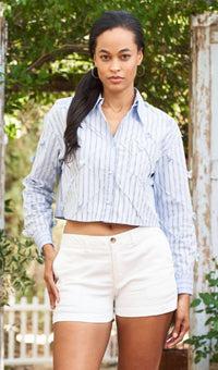 Paparazzi - Tucked Stripe Crop Shirt