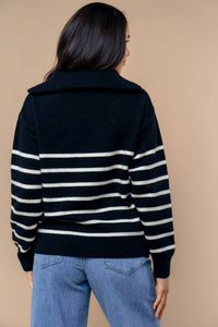 White Birch - Striped 1/4 Zip Sweater