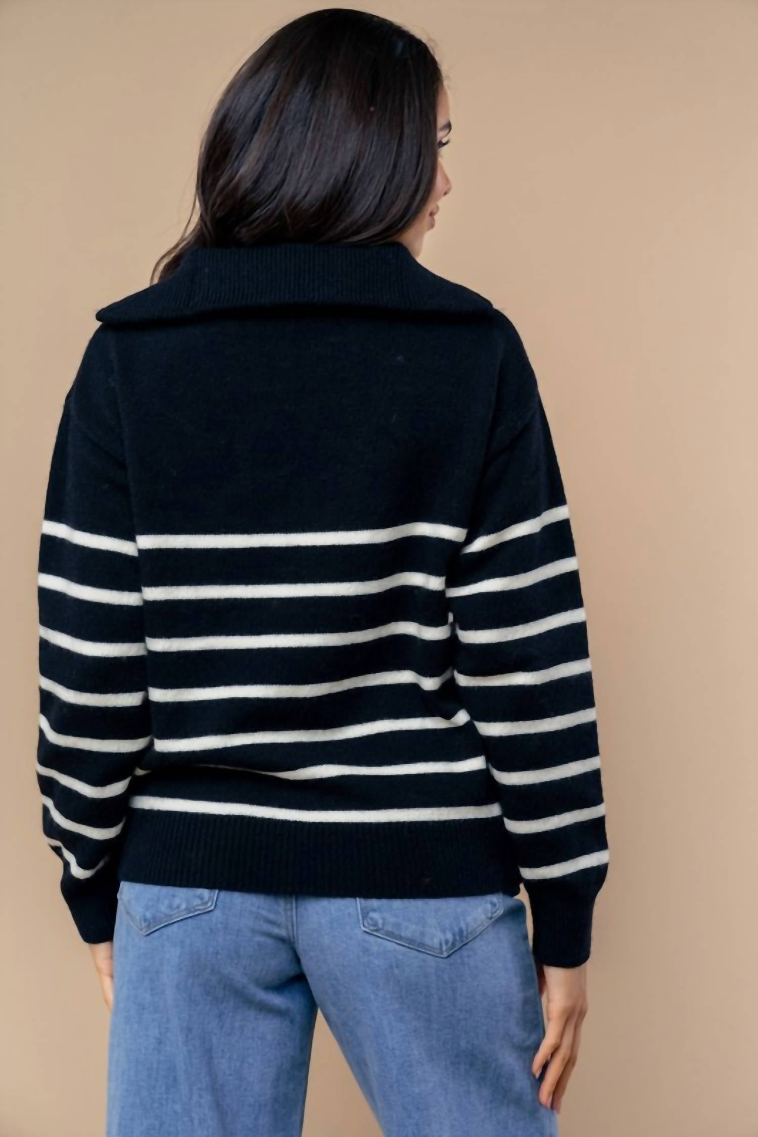 White Birch - Striped 1/4 Zip Sweater