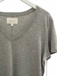 Maison Wheat Women's Charleston Vee Neck Tee in heather grey - women's t-shirt - detail view