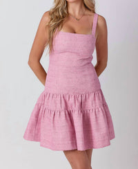 Baby Pink - Tweed Tiered Sleeveless Mini Dress