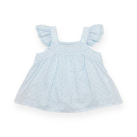 doe a dear Girl's Ruffle Sleeve Top in blue daisy - kids' blouse