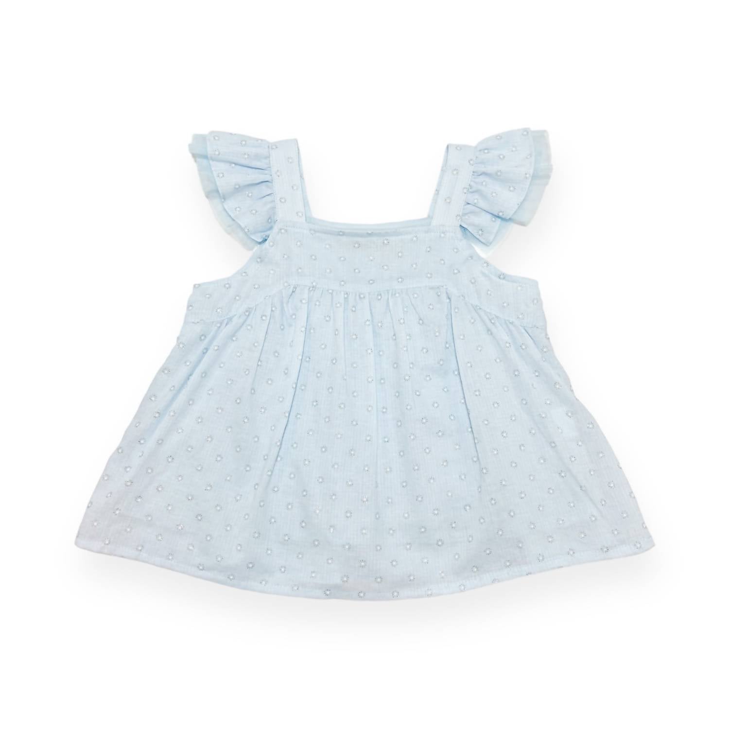 doe a dear Girl's Ruffle Sleeve Top in blue daisy - kids' blouse