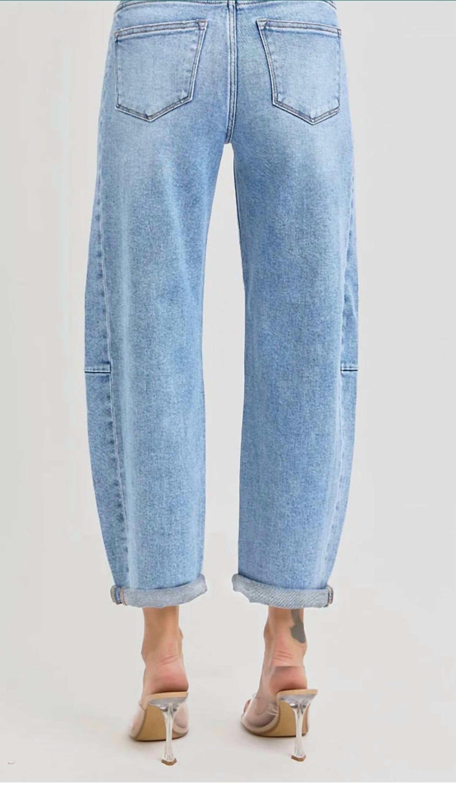 RISEN Barrel Jeans in medium denim - women's jeans - detail view